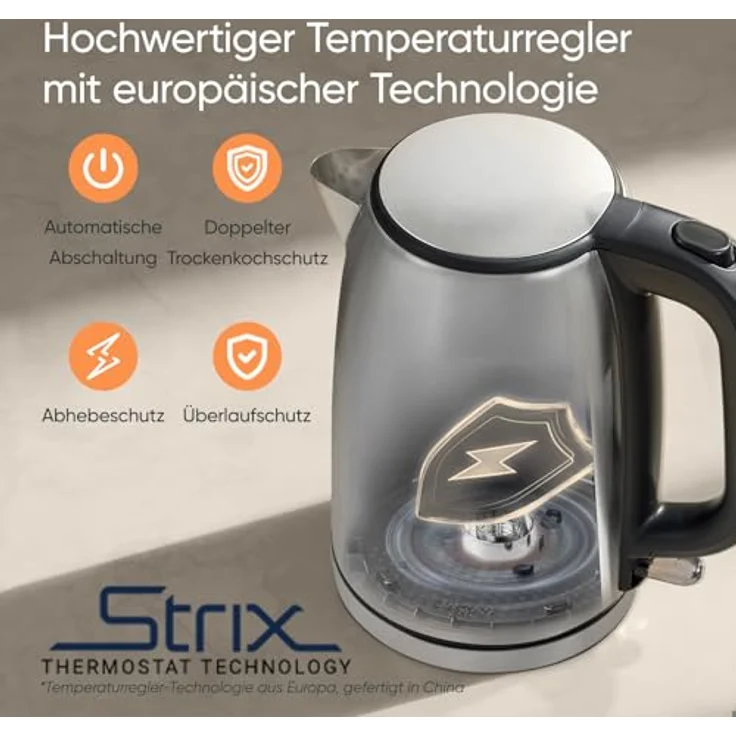 Cosori Wasserkocher Edelstahl 1,7 L, 2200W, mit Strix-Thermostat und LED Beleuchtung – Bild 7