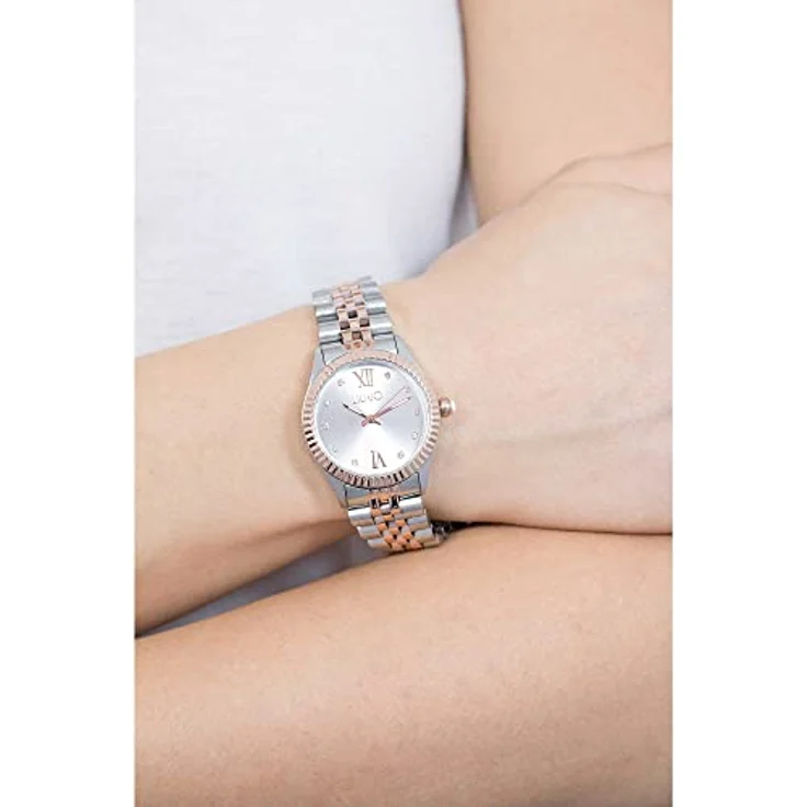 Liu Jo Tiny Analog Quarz Armbanduhr LJW-TLJ1223, 30 mm Gehäuse, Edelstahl Silber/Roségold mit kristallbesetztem Ziffernblatt – Bild 4