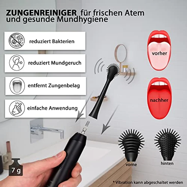 Tristan Auron Business Class Schallzahnbürste - 55.000 Schwingungen - 5 Modi - 60 Tage Akku + inkl. Etui mit UV Desinfektion + 6 Ersatzbürste und 2 Zungenreiniger - pink – Bild 4