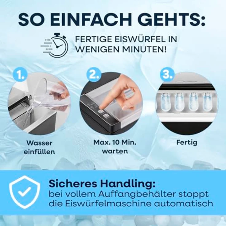 GOURMETmaxx Eiswürfelmaschine, 150W, inkl. Auffangbehälter & Eisschaufel, 2 Eiswürfelgrößen, 12 kg Eis/24h, kompaktes Design – Bild 3