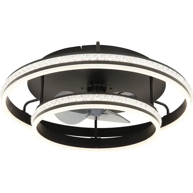 GLOBO LIGHTING Deckenventilator, Luxus Deckenlampe mit Fernbedienung, dimmbar, schwarz, Durchmesser 60 cm, Rechts- und Linkslauf, LED 2000 Lumen