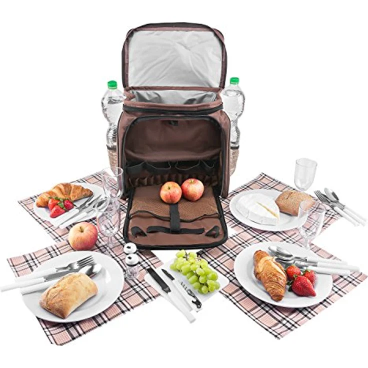 Anndora Picknicktasche braun retro Kühltasche inkl. Zubehör 4 Personen 29 Teile – Bild 8