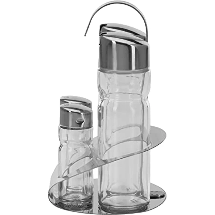 Westmark 4er-Menage für Salz, Pfeffer, Öl und Essig, Mit passendem Ständer, 5-tlg., 2 Streuer und 2 Flaschen, Fassungsvermögen: 40-160 ml, Edelstahl-Glas, Wien, Silber-Transparent, 65052260 – Bild 5