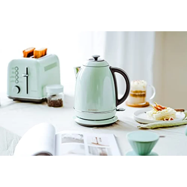 Buydeem K640 Elektrischer Wasserkocher, 1,7 Liter, 2400 Watt, Edelstahl, Farbe Cozy Greenish – Bild 5