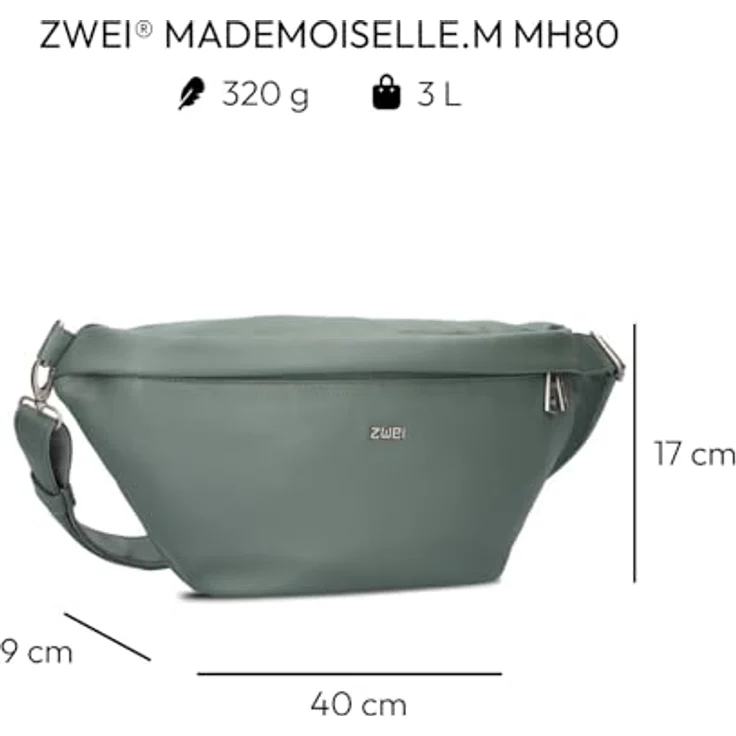 Zwei Mademoiselle.M Umhängetasche 40 cm, Farbe Eucalyptus, 100% Polyurethan, Maße 40 cm x 9 cm x 17 cm – Bild 2
