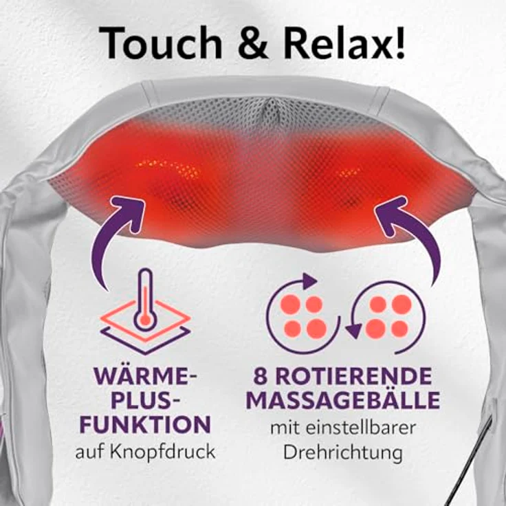 VITALmaxx Shiatsu Nackenmassagegerät mit Halteschlaufe, Knetmassage & Druckmassage, Wärmefunktion, kompakt für Schultern, Nacken, Rücken, Beine & Bauchmuskulatur – Bild 2
