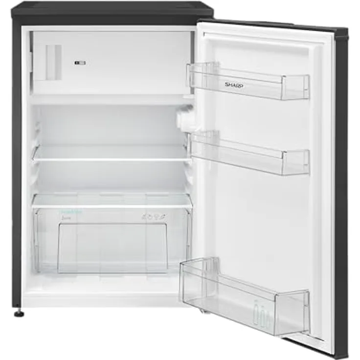 Sharp SJ-UD121T2B-EU Kühlschrank mit Gefrierfach, 121L Nutzinhalt (105L Kühlraum, 17L Gefrierfach), stufenlose Temperaturregelung, LED Innenbeleuchtung, schwarz