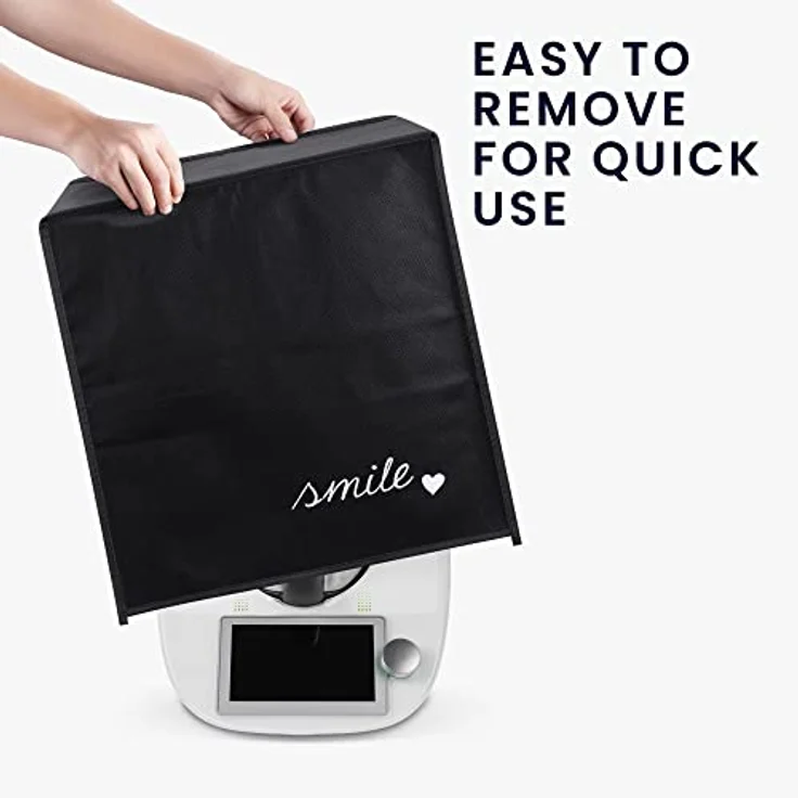kwmobile Hülle kompatibel mit Thermomix TM5 / TM6, Küchenmaschine Abdeckhaube in Weiß Schwarz mit Smile Herz Design – Bild 3