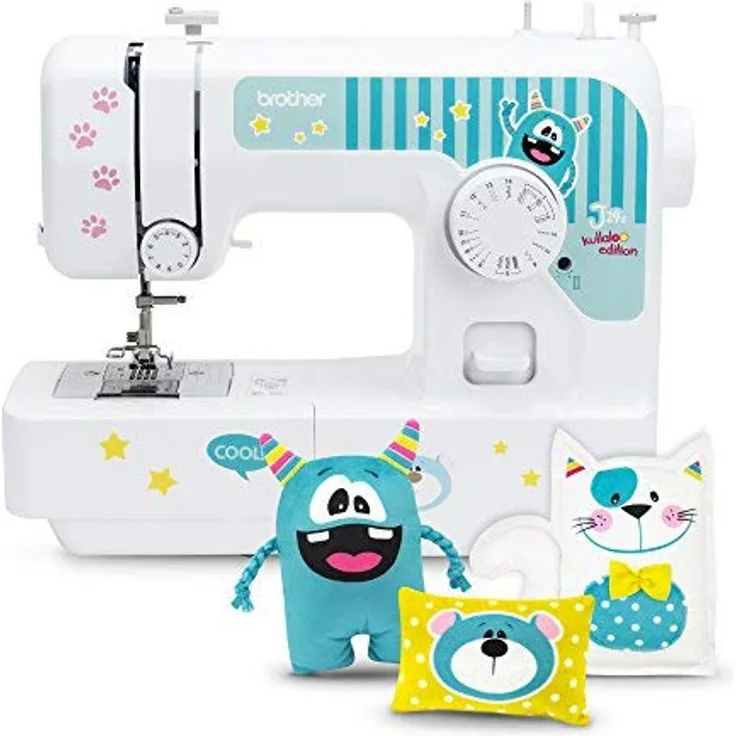 kullaloo Brother J14s Freiarm-Nähmaschine, Einsteiger Maschine inkl. Nähkurs-Material-Set und Designs zum Austauschen