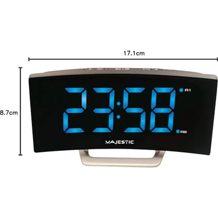 Majestic SVE 234 Wecker, 1.85" Jumbo LED-Display mit einstellbarer Helligkeit, Doppelalarm, schwarz – Bild 4