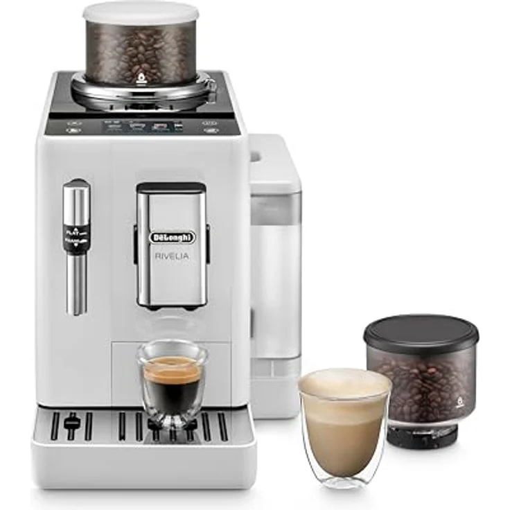 De'Longhi Rivelia EXAM440.35.W Kaffeevollautomat mit Milchaufschäumdüse, Wechselbarer Bohnenbehälter, 8 Kaffeegetränke auf Knopfdruck, Extra-Shot-Funktion, 3,5" Touch-Display, Arctic White – Bild 1