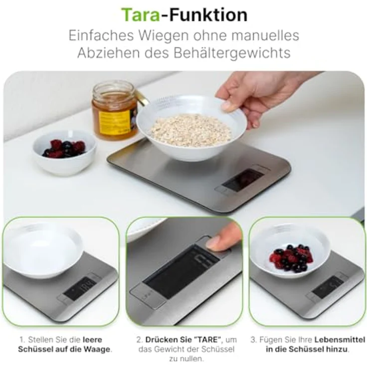 ProfiCook PC-KW 1061 digitale Küchenwaage mit großem LCD-Display, Wiegefläche aus Edelstahl, Tara-Funktion, Abschaltautomatik – Bild 4