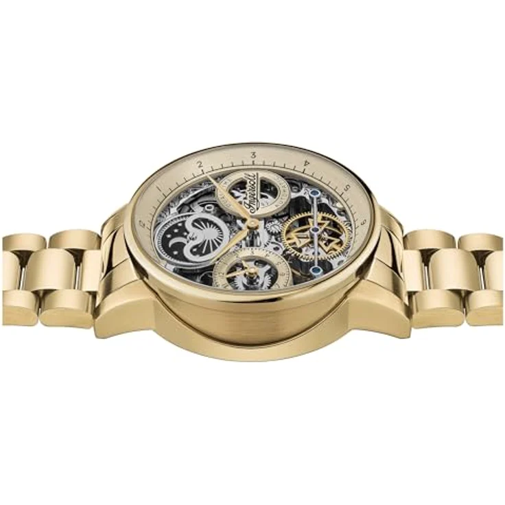 Ingersoll The Jazz 42 mm automatische Mondphasenuhr für Herren mit Skelettzifferblatt und goldenem Edelstahlarmband – Bild 4