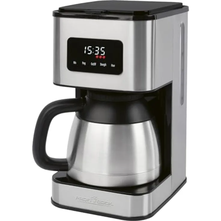 ProfiCook® PC KA 1300, Kaffeemaschine mit Edelstahlgehäuse, für bis zu 10 Tassen, Aromawahl in 3 Stufen, Tropfstopp, Uhrzeit-Anzeige, 900W