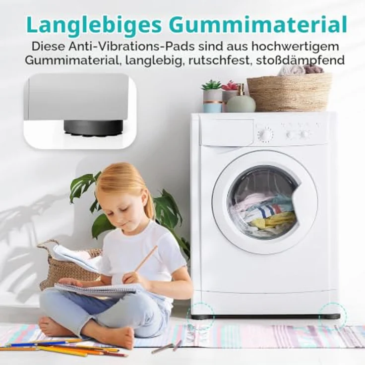 AiQInu Schwingungsdämpfer für Waschmaschinen, 4 Stück rutschfeste Antivibrationsfüße aus Silikon mit optimaler Geräuschreduzierung und Stabilität – Bild 4