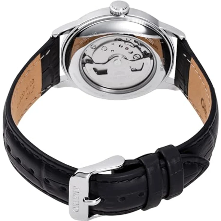 Orient Elegante Uhr RA-AC0M02B10B, Klassische Herrenuhr mit schwarzem Zifferblatt, 38 mm Edelstahlgehäuse, schwarzes Lederarmband – Bild 2