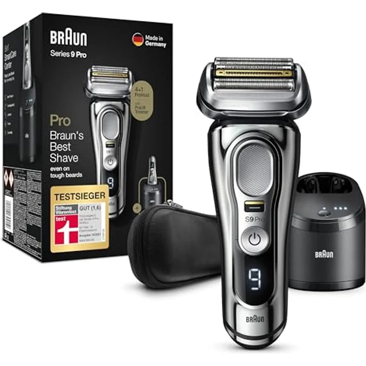Braun Series 9 Pro Premium Rasierer Herren, 4+1 Scherkopf, Elektrorasierer & Trimmer, Reinigungsstation, 60 Min Laufzeit, 9466cc, chrom – Bild 1
