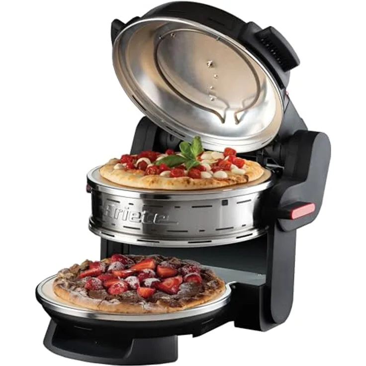 Ariete Forno Pizza Doppio 927, Pizzaofen mit 5 Kochstufen, 2 feuerfesten Antihaft-Platten, Max. Temperatur: 400°C, 2 Thermostate, Schwarz
