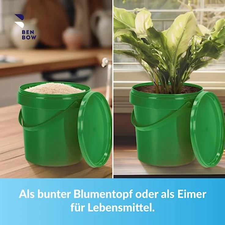 BenBow Eimer mit Deckel 1l grün 1x 1 Liter - lebensmittelecht, stabil, luftdicht, auslaufsicher, geruchsneutral - Aufbewahrungsbehälter aus Kunststoff, mit Henkel - leer – Bild 5