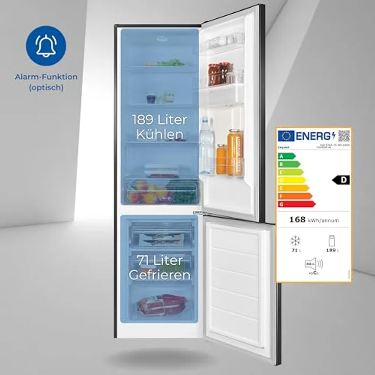 Exquisit Kühl-Gefrierkombination KGC5265-70-WS-040D inoxlook-az | Nutzinhalt: 260 L | Wasserspender | Alarm | 4-Sterne-Gefrieren – Bild 2