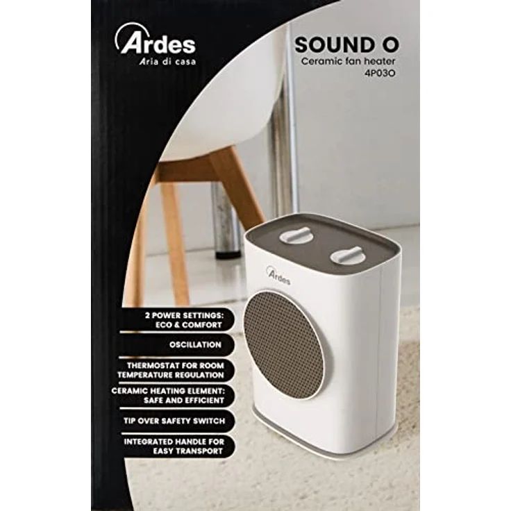 ARDES - AR4P03O SOUND O Oszillierender Keramik-Heizlüfter 1500W, Heizlüfter mit Bedienfeld, oszillierender, geräuschloser Heizlüfter in kompakter und tragbarer Form mit praktischem Handgriff – Bild 2