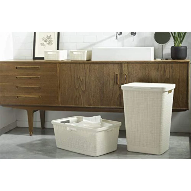 Curver Wäschekorb Jute 46 l, Beige, aus 70% recyceltem Kunststoff mit 4 Griffen – Bild 3