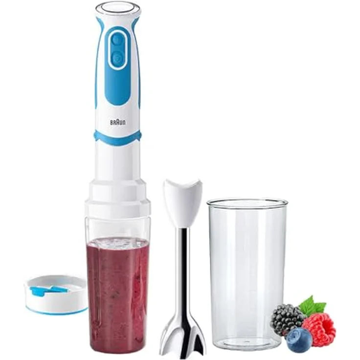 Braun MQ 5251 MultiQuick 5 Vario Stabmixer, 21 Geschwindigkeiten, 1000W, inkl. Mixbehälter (0,6L), blau, weiß – Bild 1