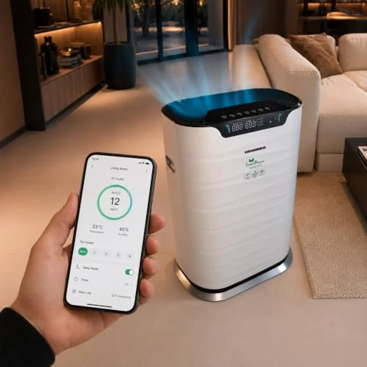 Heinner HPA-600WIFI Luftreiniger, CADR 600 m³/h, für Räume bis 72 m², Touch-Bedienung, WLAN-Steuerung, HEPA-H11-Filter, Weiß – Bild 6