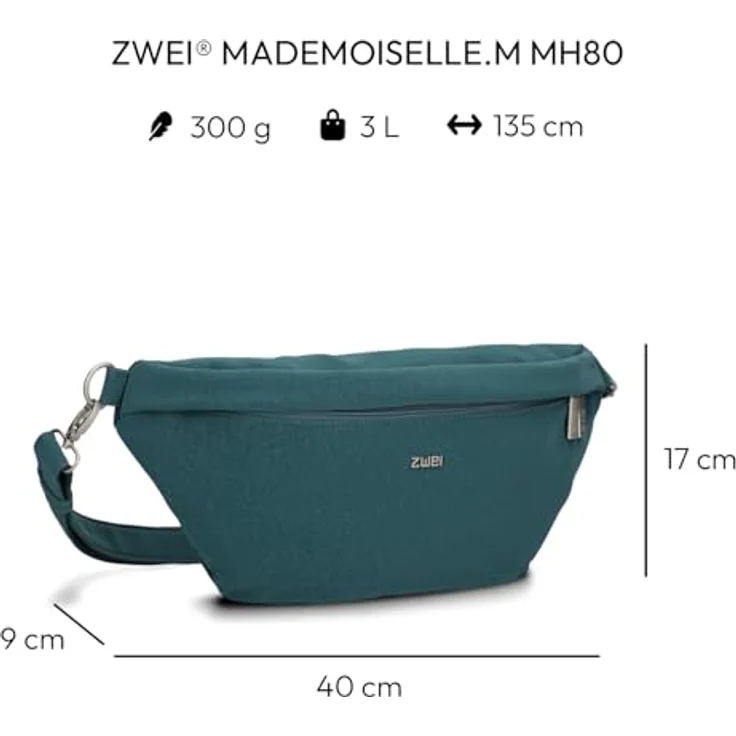 Zwei Mademoiselle.M Umhängetasche, 40 cm, petrol, 100% Polyurethan, kompakt 40 x 9 x 17 cm – Bild 2
