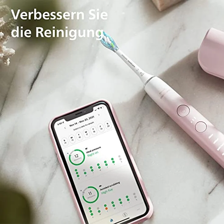 Philips Sonicare DiamondClean HX9911/79 elektrische Zahnbürste der 9000er Serie – Schallzahnbürste, sauberere Zähne und Mundpflege mit 4x C3 Premium Plaque Defense-Bürstenköpfen, Pink – Bild 5