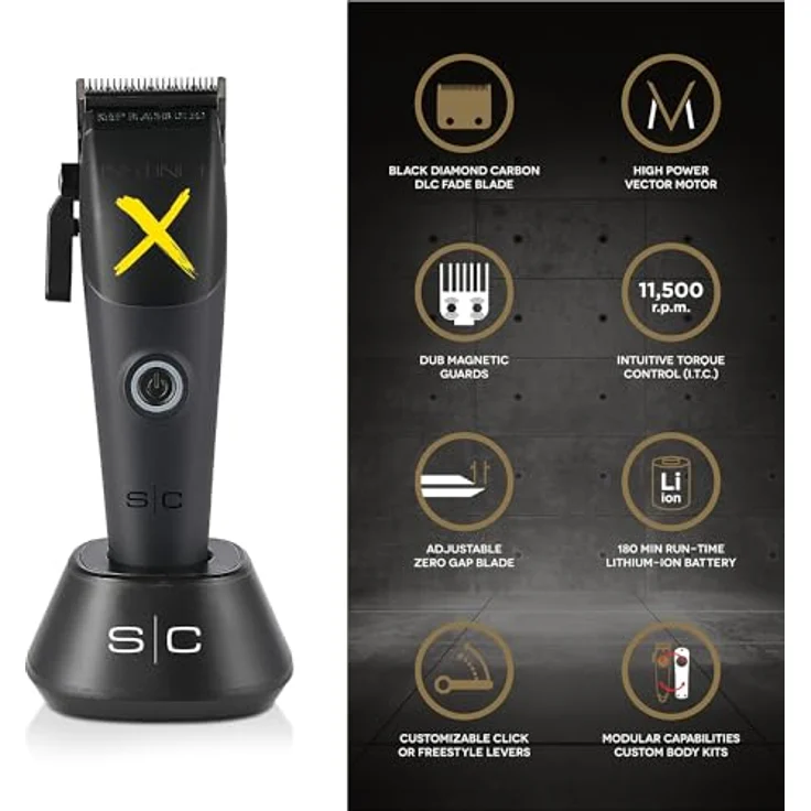 Stylecraft Instinct Clipper Metal by Gamma Più, Professioneller Herren-Haarschneider mit Vektormotor und Dynamischer Drehmomentsteuerung, 180 Min Autonomie, Schwarz, Rot, Weiß – Bild 2