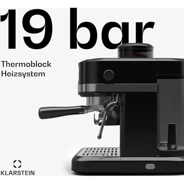 Klarstein Bella Café Siebträgermaschine Mit Mahlwerk – Integriertes Kegelmahlwerk, 19 Bar, Milchaufschäumer, Thermo-Block, Schwarz – Bild 3