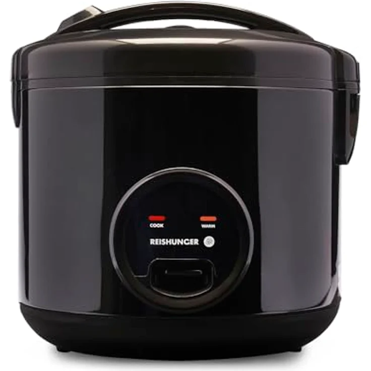 REISHUNGER Reiskocher & Dampfgarer mit Keramikbeschichtung, Schwarz, 1,8L - bis zu 10 Portionen - Schnelle Zubereitung ohne Anbrennen - Mit Warmhaltefunktion inkl. Dämpfeinsatz, Löffel & Messbecher – Bild 1