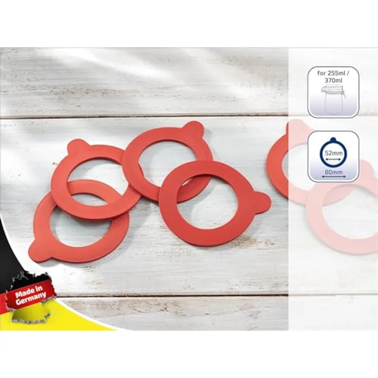 Leifheit Ersatzteile, Ersatzgummiringe für Drahtbügelgläser 255 ml und 370 ml, 6er-Set, für Einmachgläser, passend für Leifheit Drahtbügelglas 255 ml und 370 ml Art. Nr. 3191 und 3192 – Bild 2