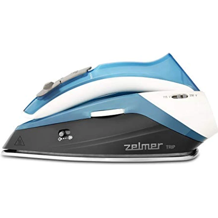 Zelmer Iron Travel ZIR0500, Dampfbügeleisen mit Edelstahl-Bügelsohle, 1100 Watt, 75 g/min Dampfausstoss, blau und weiss – Bild 2