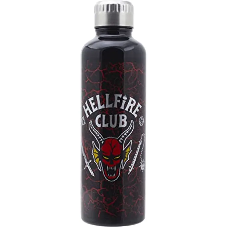Paladone Stranger Things Hellfire Club Metall Wasserflasche | Horror Movie Merchandise Edelstahl Wasserflasche mit Deckel | 500 ml