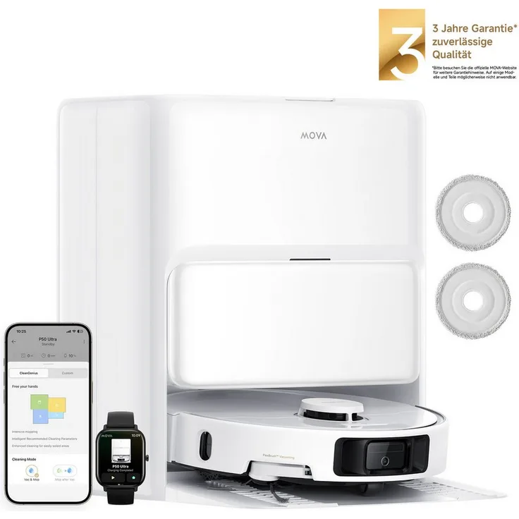 Dreame Saugroboter Mova P50 Ultra, mit Wischfunktion, 19000Pa Saugkraft, Vollautomatische Basisstation, Reinigung bei 75° C