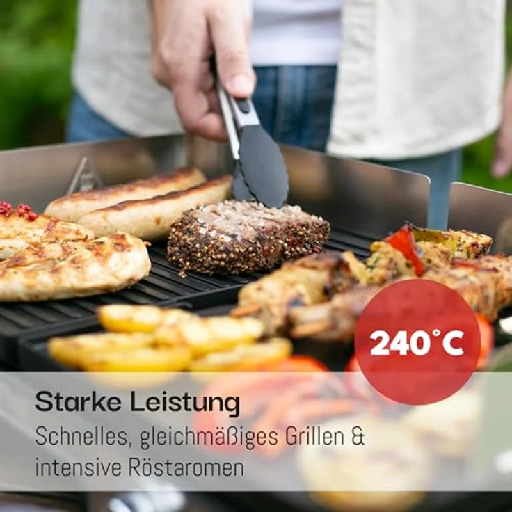LEBENLANG Elektrogrill Tischgrill elektrisch - Inkl. Grillzange & Spritzschutz I 2400W Für Drinnen & Draußen I Elektrischer Plattengrill Indoor Grills Indoorgrill, Gusseisen-Optik – Bild 5