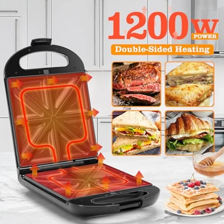 Taylor Swoden Bruno 3 in 1 Sandwichmaker, Waffeleisen, Backblech, 1200 W, für 4 Sandwiches, BPA-frei, Antihaft-Blech, 180° Wendung – Bild 2