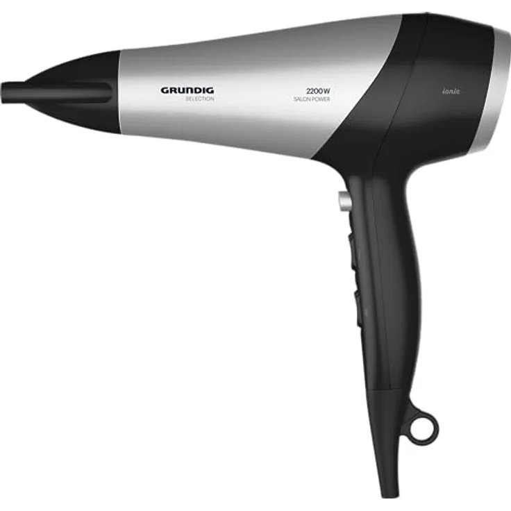 GRUNDIG HD 6080 B Haartrockner 2200 W, Föhn, Ionic-Funktion, 3 Temperatur- und 2 Luftstromstufen, Kaltstufe, Keramikbeschichtung, 1,8 m Kabel, Schwarz/Silber – Bild 3