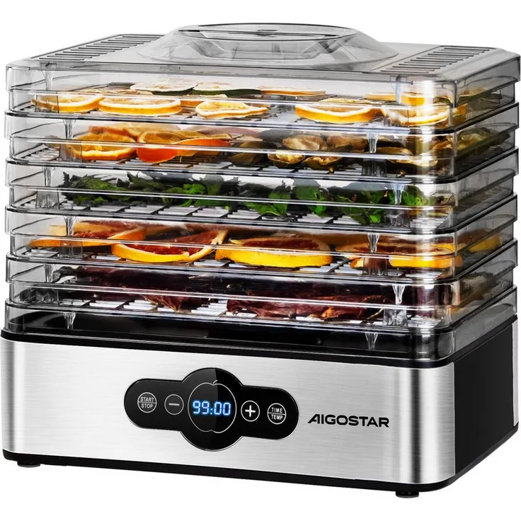 Aigostar Dörrautomat Crispy, Dörrgerät mit 5 Etagen, Temperaturregler 35-70°C, 99h-Timer, 240W