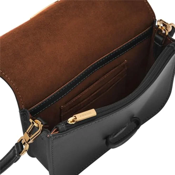 Fossil Umhängetasche Lennox Flap Crossbody S, Schwarz aus Leder mit verstellbarem Schulterriemen – Bild 4
