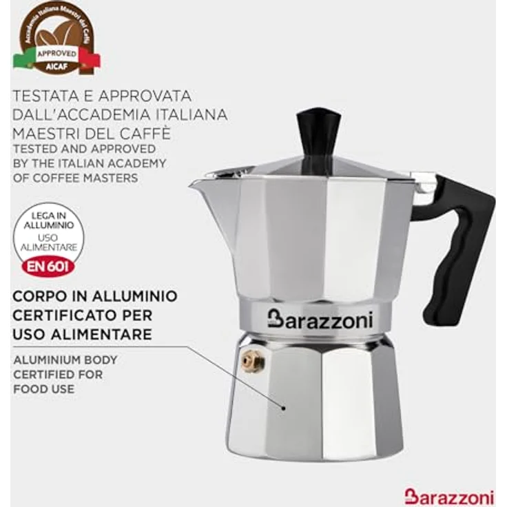 Barazzoni die Espressokocher 3 Tassen, Aluminium, Grau, 8.7 x 15.1 x 15.7 cm – Bild 4