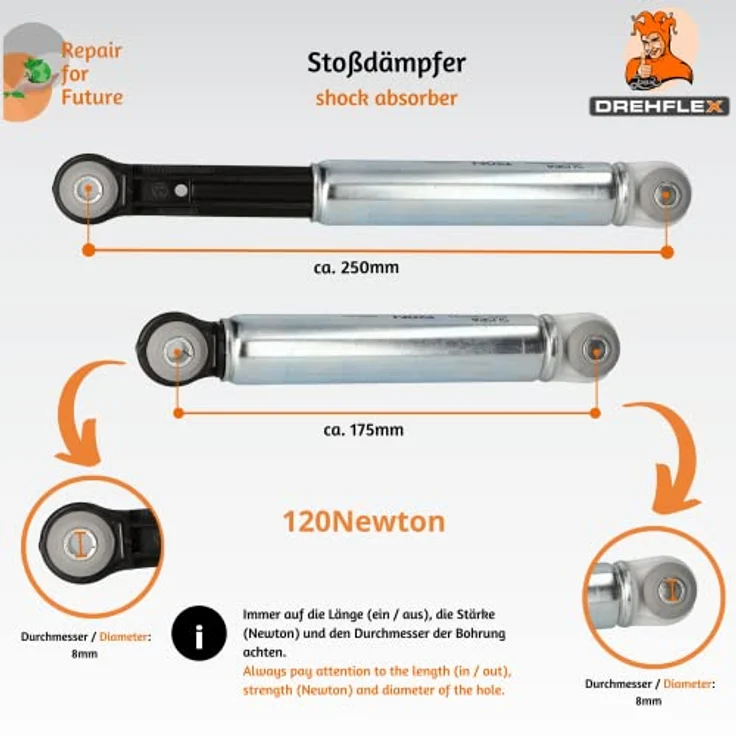 Miele Suspa Stoßdämpfer 4500826 - 2er Set - Waschmaschine – Bild 3