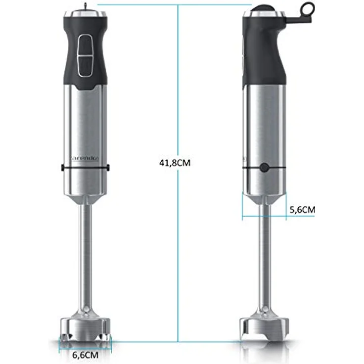 Arendo Stabmixer 1000 Watt Edelstahl - vierflügeliges Messer - Pürierstab - stufenlose Geschwindigkeitsregelung - Turbotaste - abnehmbarer Mixfuß - GS zertifiziert - Modell 2020 – Bild 5