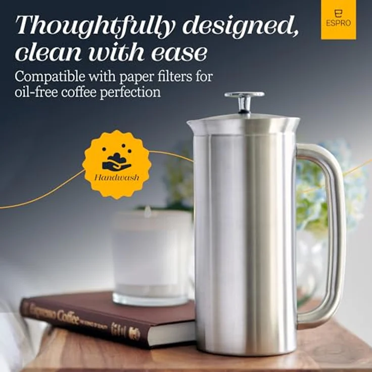 ESPRO French Press P7, Kaffee Stempelkanne mit Thermofunktion, Coffee-Maker, Kaffeezubereiter, 950ml, Edelstahl gebürstet – Bild 9