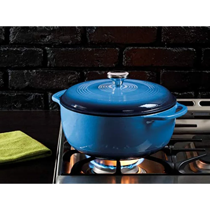 Lodge Schmortopf aus emailliertem Gusseisen, 6 l, Blau - 6 Liter Dutch Oven mit splitterfester Porzellan-Emaille-Oberfläche und Gusseisen Seitengriffen – Bild 2