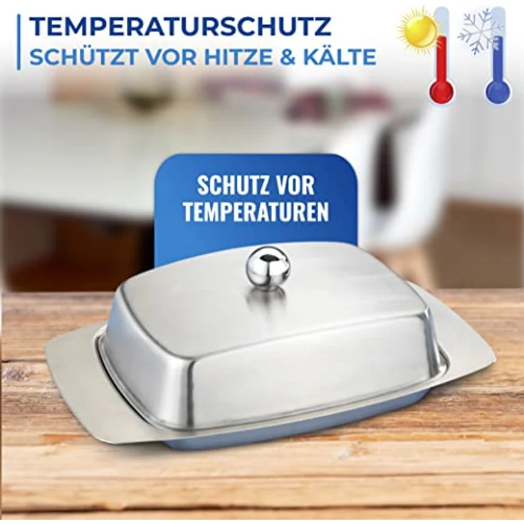 Maximex Edelstahl Butterdose für 250g Butter, Hygienische Butterbehälter mit Wärme- & Kälteisolation, Geschmacks- & Geruchsneutrale Butter-Dose, Spülmaschinengeeignet, 17,5x7x10,5 cm – Bild 3