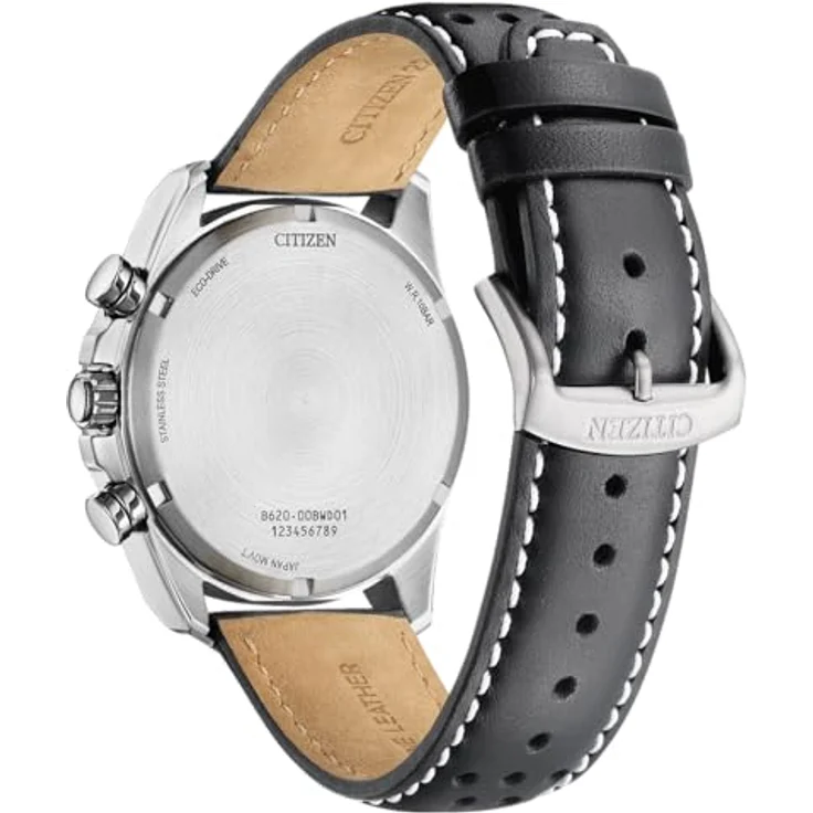 Citizen CA4640-09A Herrenuhr Eco-Drive Chronograph mit schwarzem Lederarmband, 270 Tage Gangreserve, Stoppuhr und 10 bar Wasserdichtigkeit – Bild 3