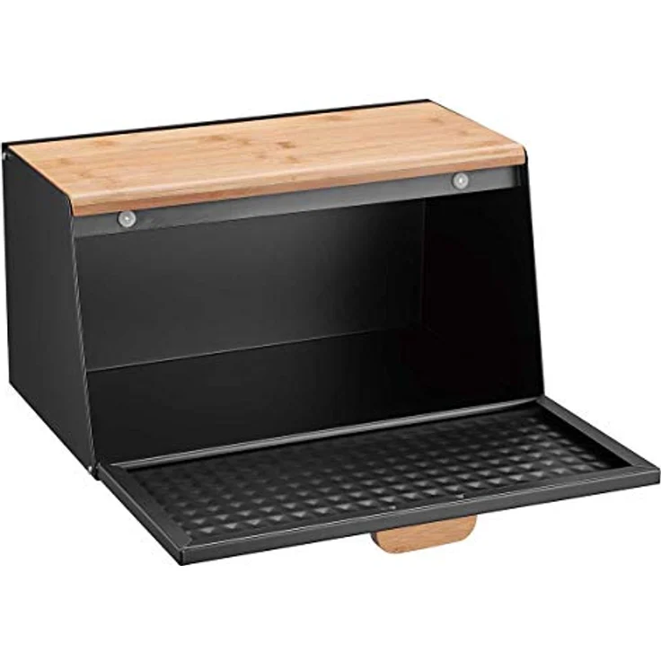 Klausberg Brotbox Brotkasten aus Holz und Edelstahl, Brotkorb in Schwarz – Bild 3